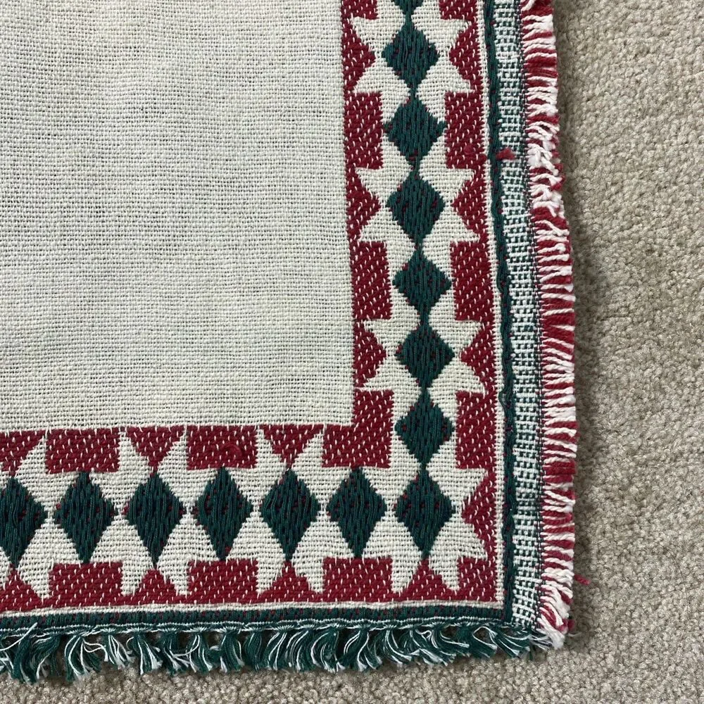 6‎ VTG Woven Decorative Placemats Red Green Geometric Fringe Boho Retro Rustic